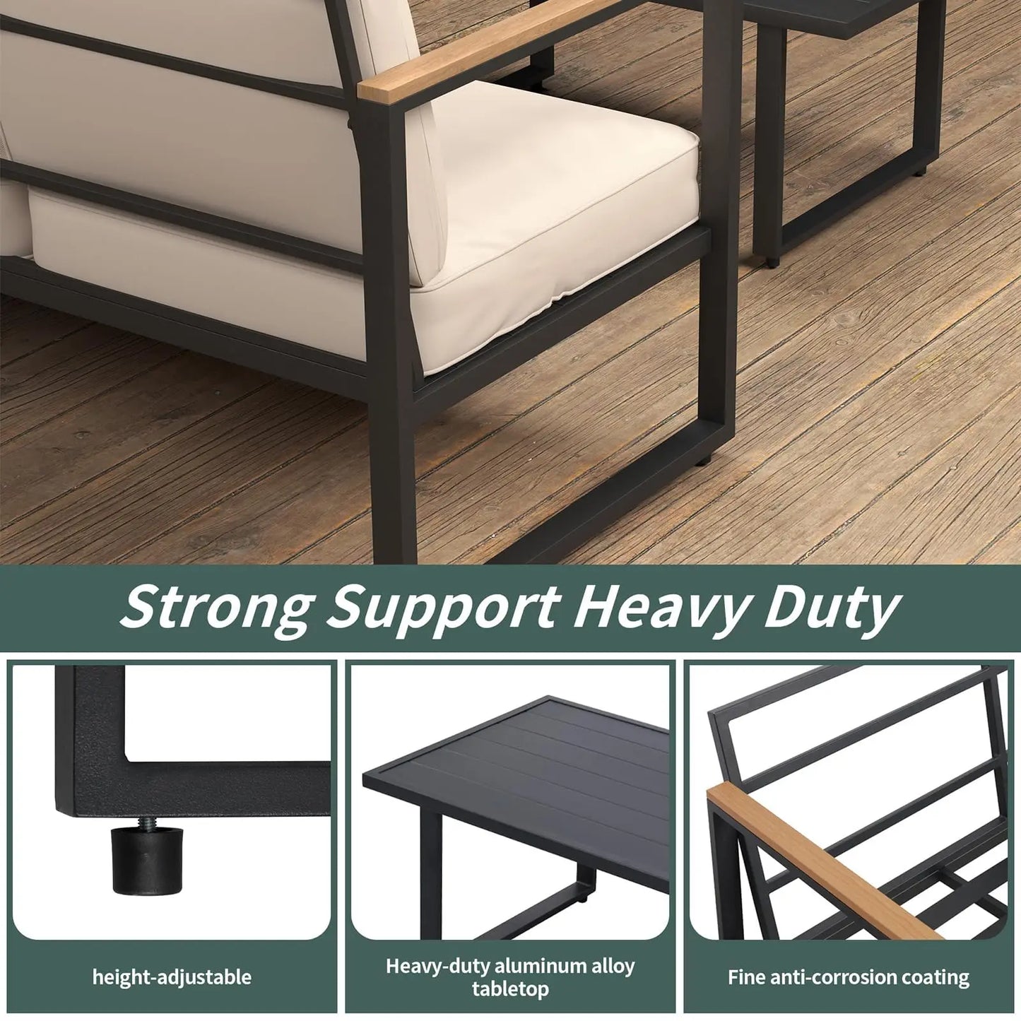 4-Piece Outdoor Patio Set, Metal Conversation Sofa With Washable Cushions, 2 Chairs & Coffee Table For Garden Balcony