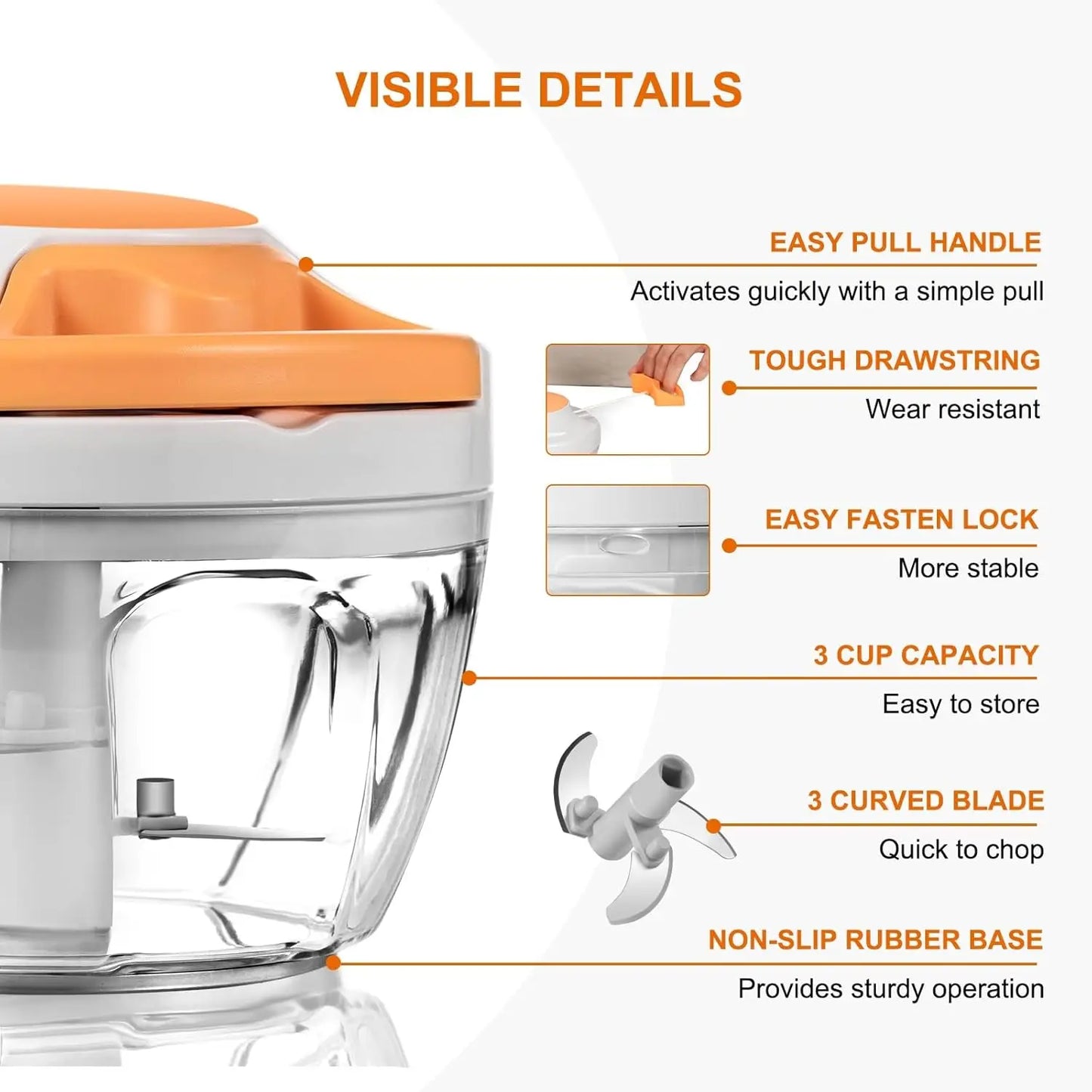 Portable Manual Food Chopper, 500ml Vegetable Cutter for Garlic Onion Ginger Fruits Nuts Herbs