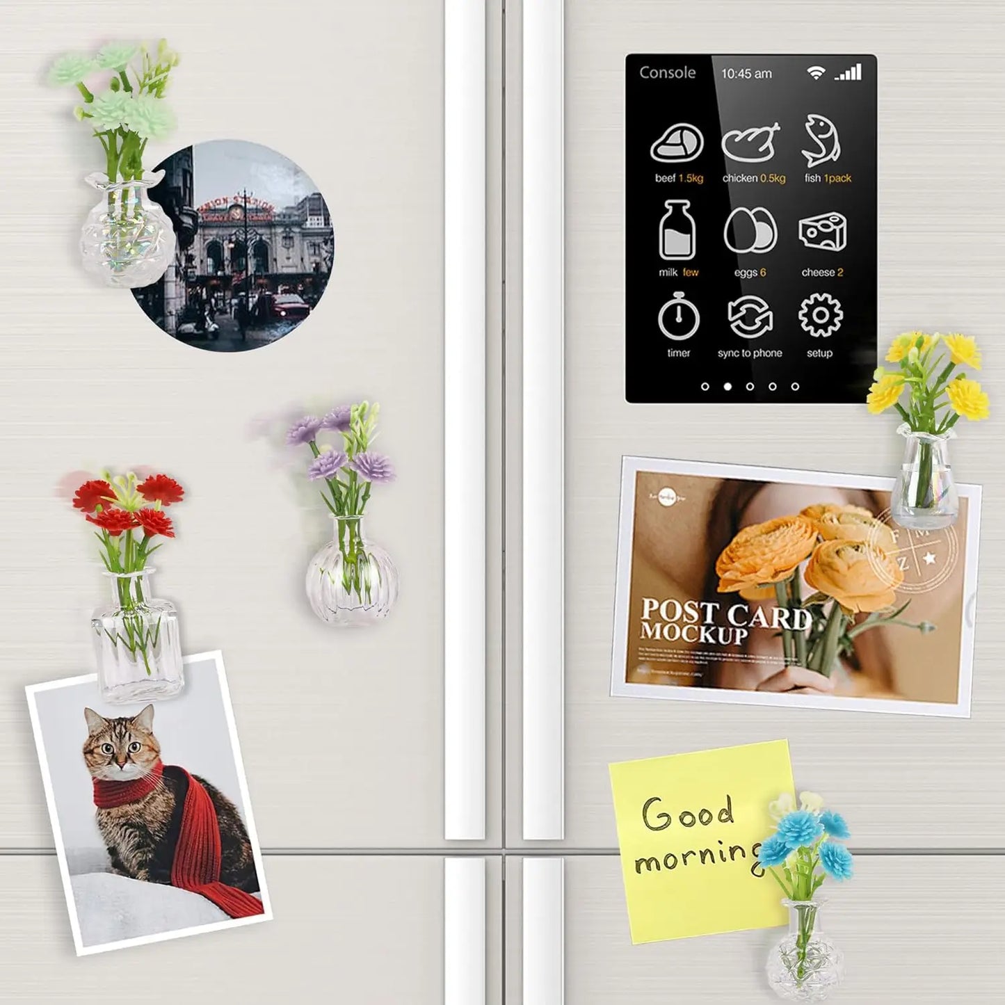 Mini Glass Vase Magnets for Fridge with Flowers - 5 Pack Kitchen Office Decor Magnetic Plant Holders