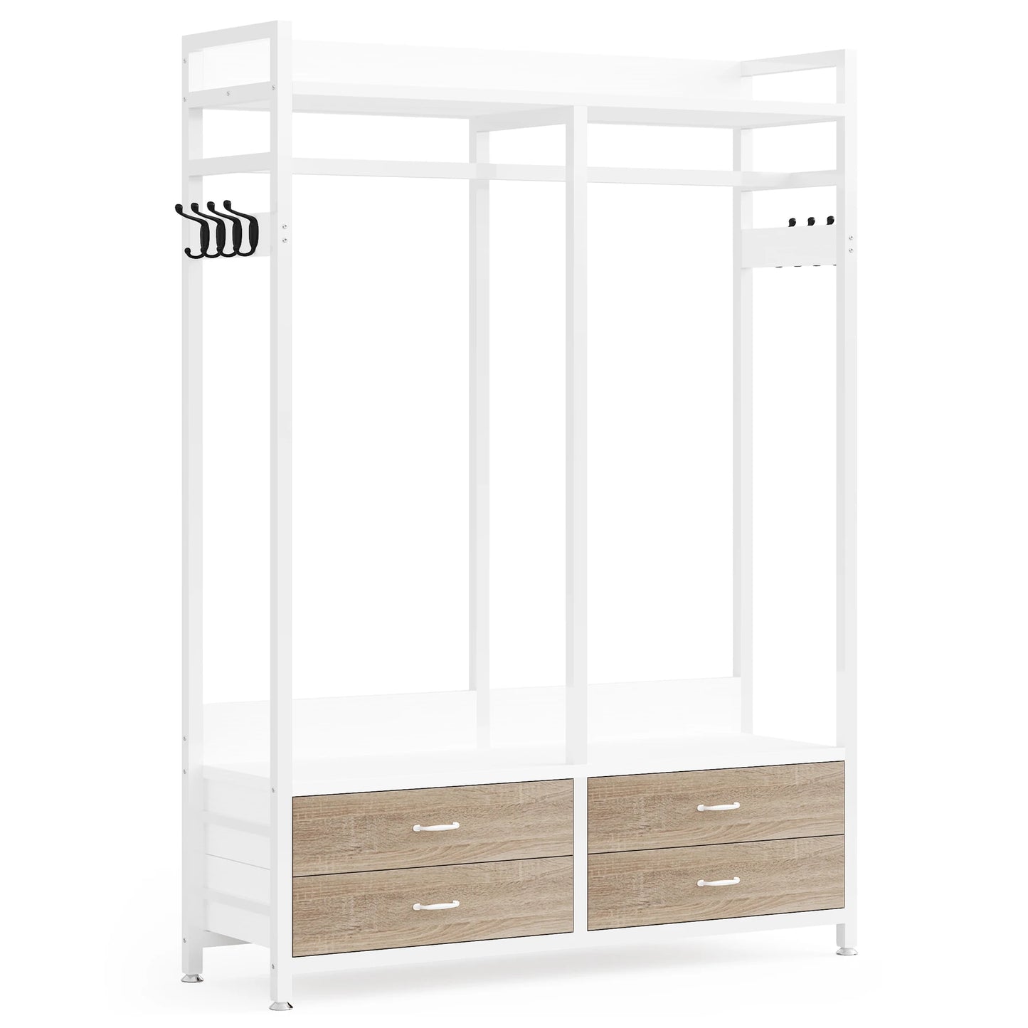 Tribesigns Freestanding Closet Organizer for Hanging Clothes, Heavy Duty Garment Rack with Drawers, 8 Hooks and Storage Shelves