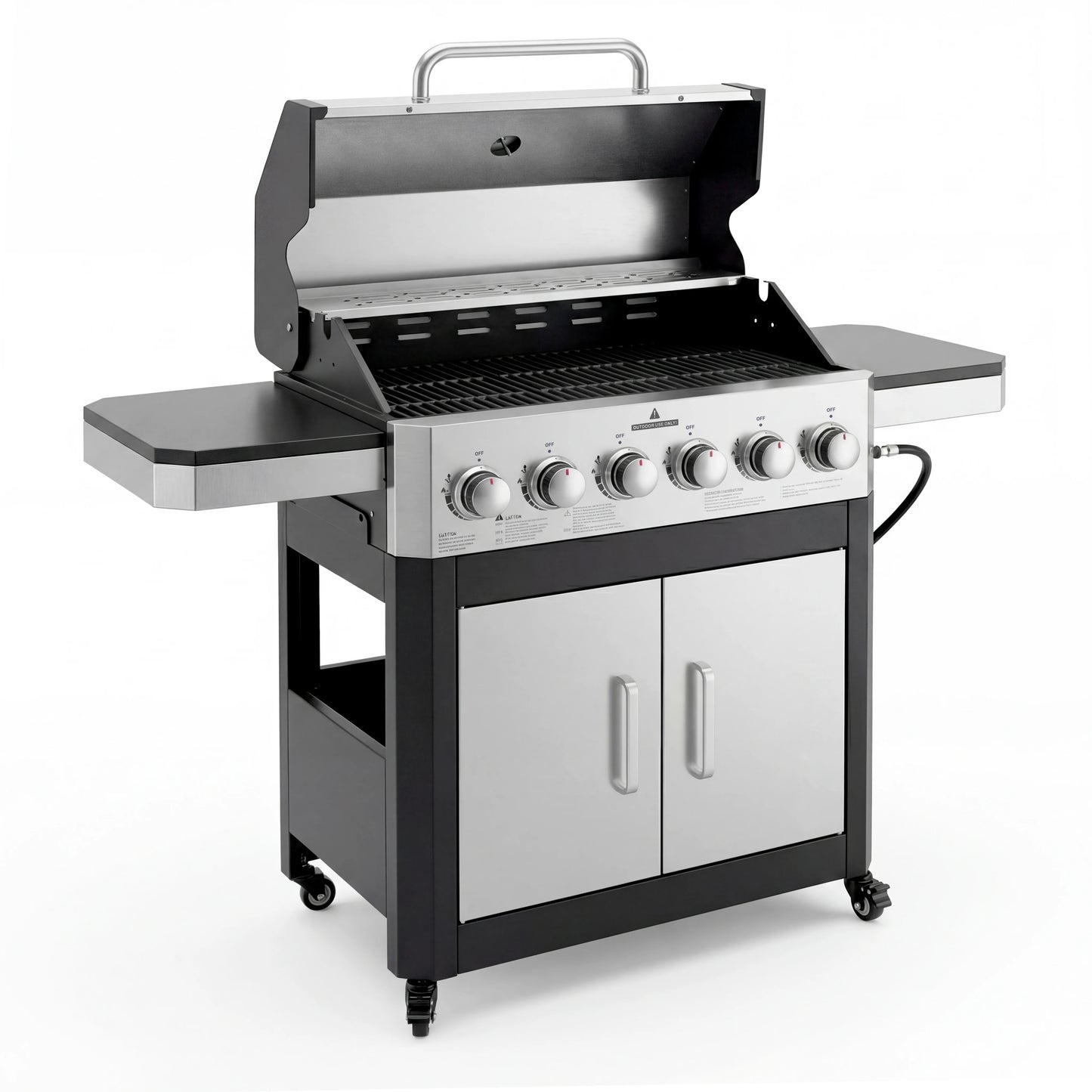 6 Burner Propane Gas Grill, 60000 BTU Cabinet Outdoor BBQ with Warming Rack, Stainless Steel Panel, Large 643 Sq In Cooking Area