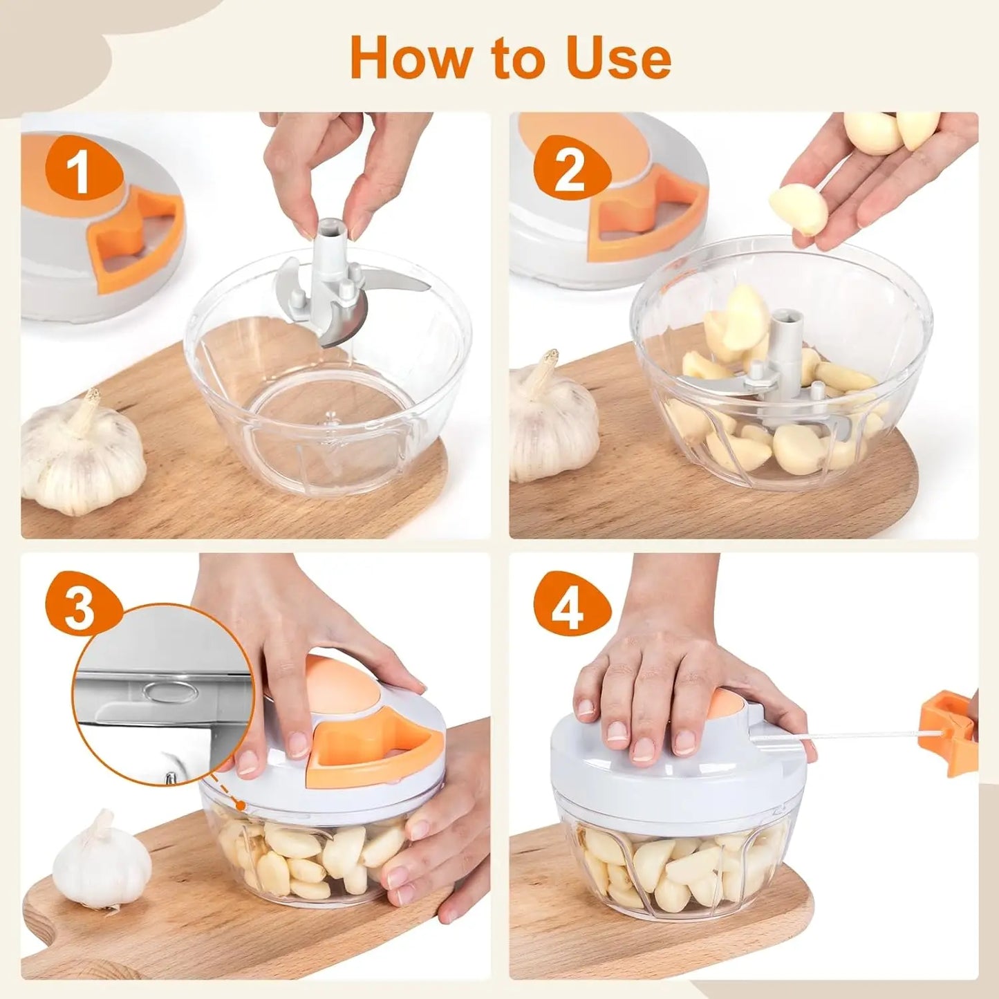Portable Manual Food Chopper, 500ml Vegetable Cutter for Garlic Onion Ginger Fruits Nuts Herbs