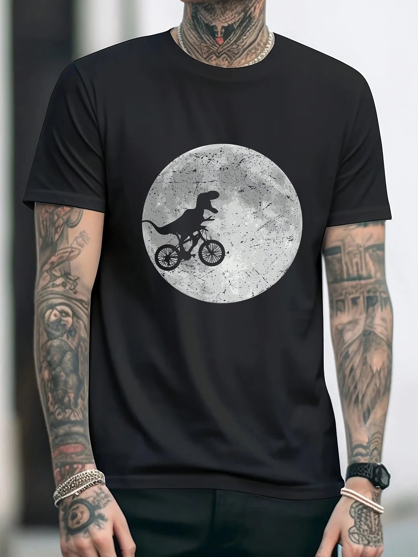 Polyester Dinosaur Print Short Sleeve T Shirt Unisex Crew Neck