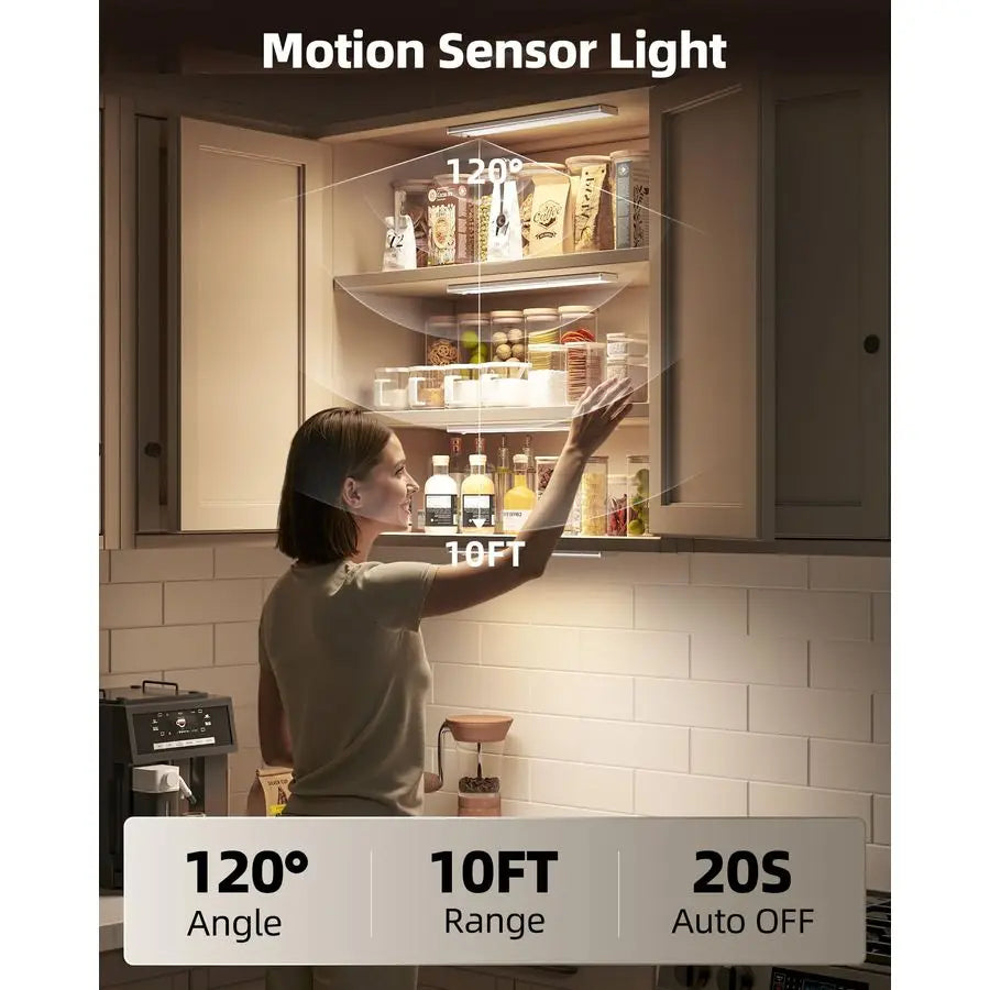 12inch Under Cabinet Lighting with IR Remote, 2400mAh USB Rechargeable Battery LED Lights, Smart Motion Sensor Wireless Indoor,