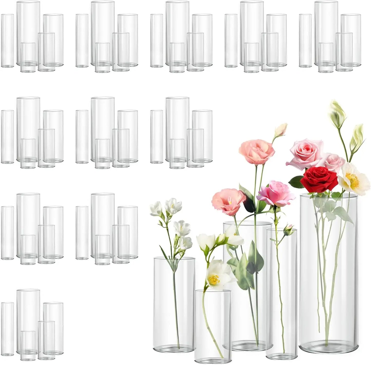 Clear Cylinder Glass Vases Bulk 60pcs 4 6 75 8 10 Inch Tall For Centerpieces Floating Candle Holders Wedding Home Party Décor
