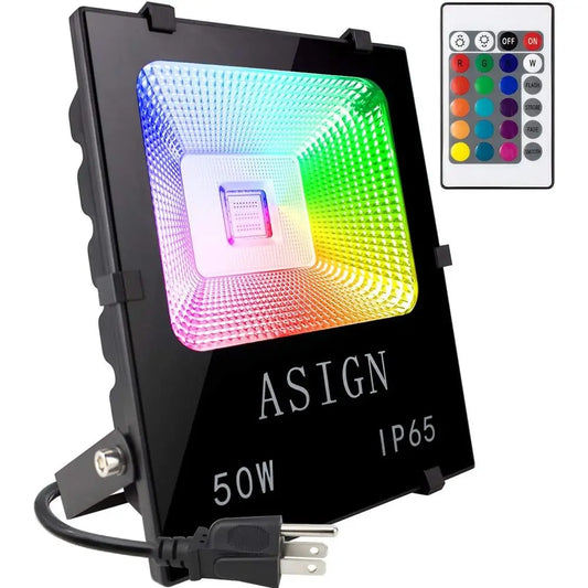 50W RGB LED lood Lights, Indoor Outdoor Decoration Light Waterproo Color Changing LED Security Light with Remote Control, Dimmab