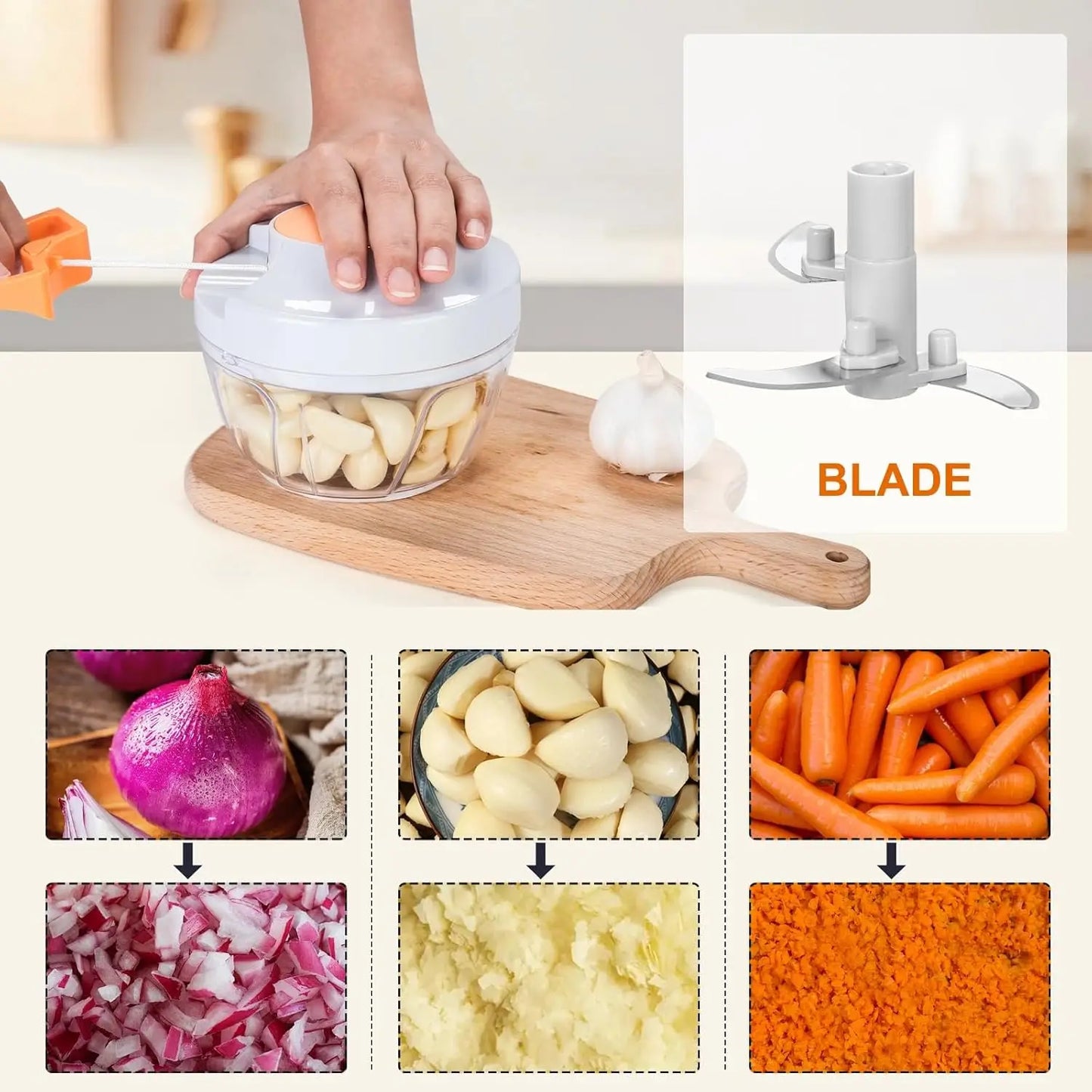 Portable Manual Food Chopper, 500ml Vegetable Cutter for Garlic Onion Ginger Fruits Nuts Herbs
