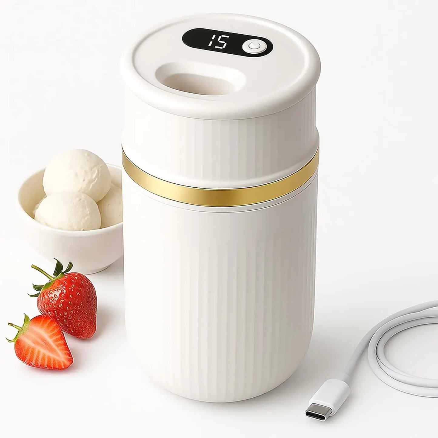 USB-C Rechargeable Portable Ice Cream Maker 0.4 Qt,Cordless Gelato, Sorbet & Frozen Yogurt Machine, Mini Homemade Dessert Maker