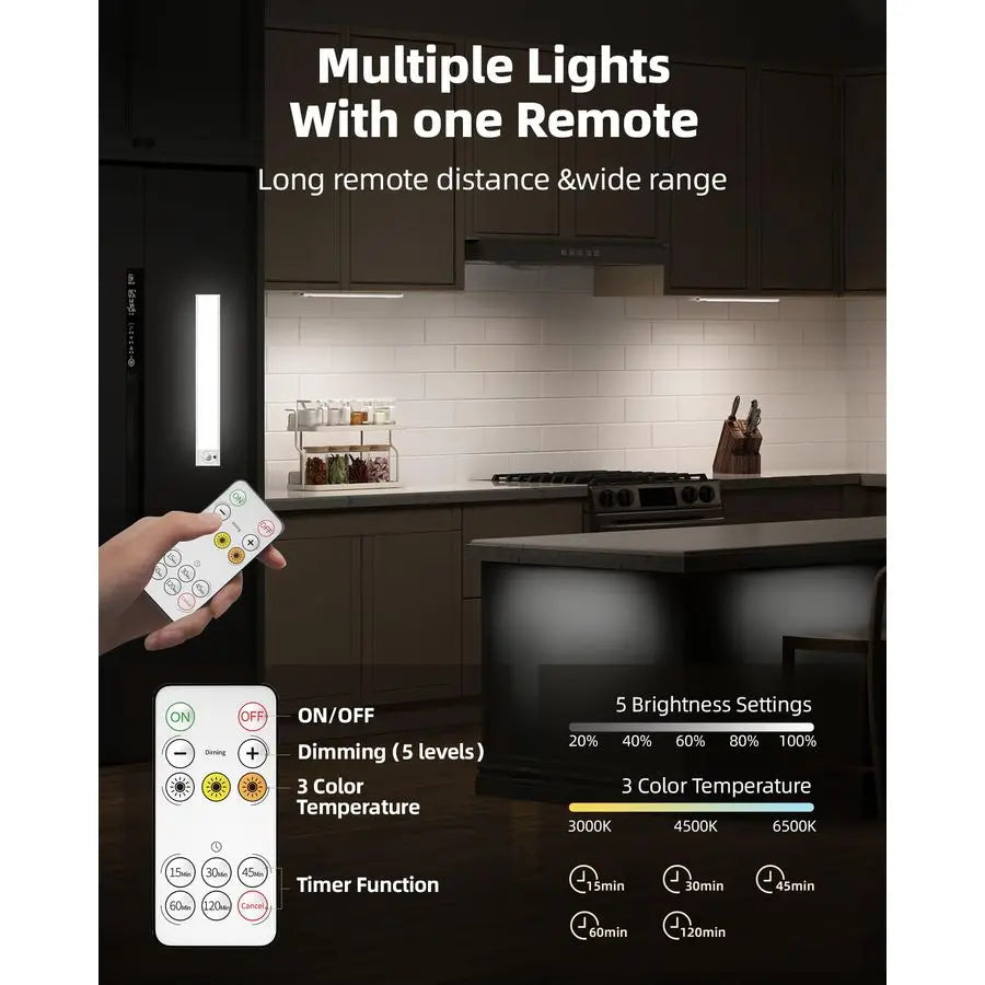 12inch Under Cabinet Lighting with IR Remote, 2400mAh USB Rechargeable Battery LED Lights, Smart Motion Sensor Wireless Indoor,