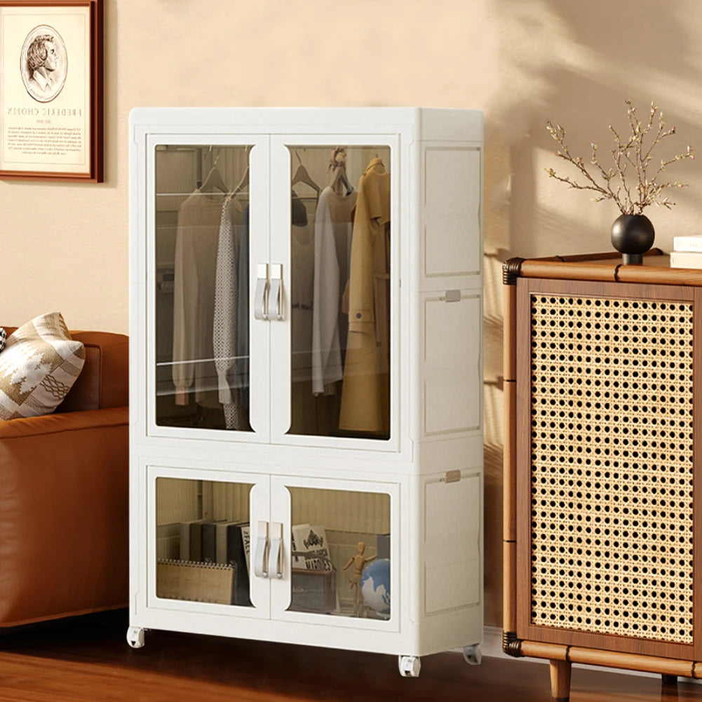 Portable Closet Collapsible Wardrobe Large Capacity Plastic Wardrobe with Clear Door Closet Organizer for Living Room Bedroom