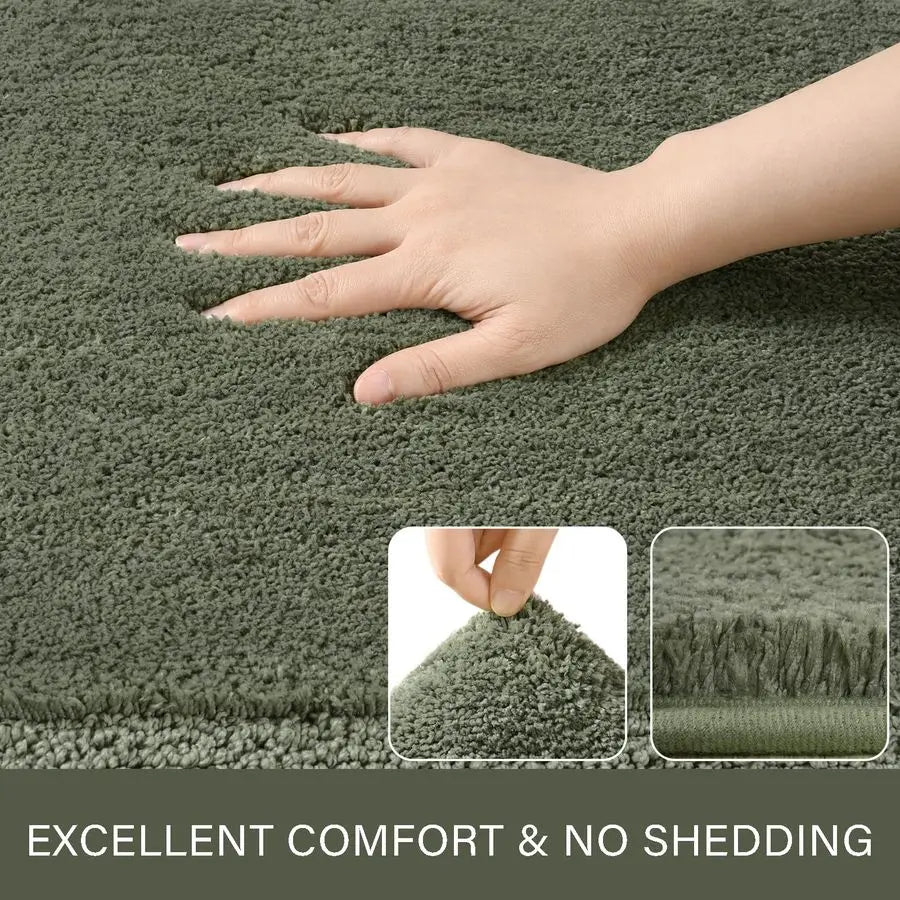 Bathroom Rug Set Sage Green, Soft Bath Rug Set 2 Piece Set, Toilet Mat UShaped 20x20 and 34x20 Bath Rugs, Quickly Dry Mats for B