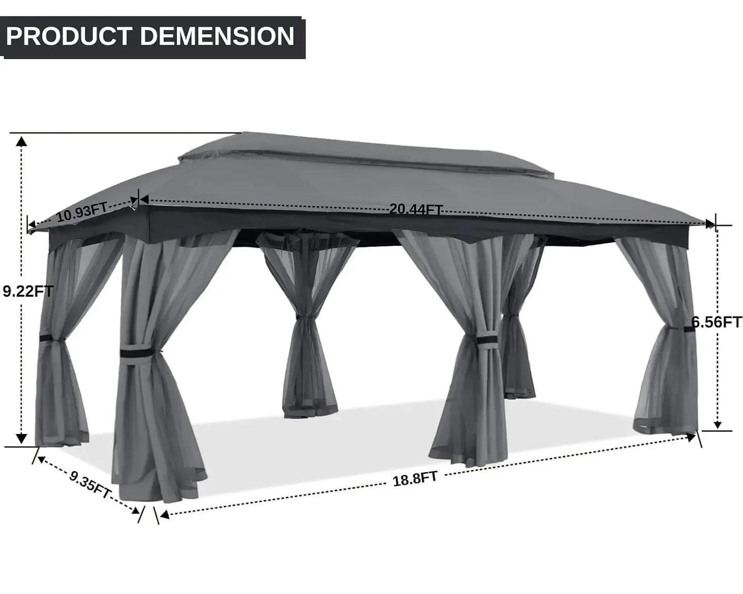 10x20 Outdoor Gazebo - Patio Gazebo with Mosquito Netting, Outdoor Canopies for Shade and Rain for Lawn, Garden,, Customized