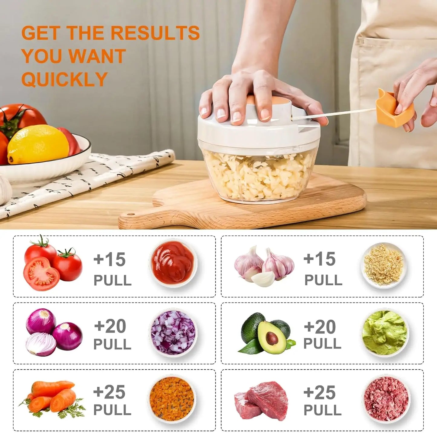 Portable Manual Food Chopper, 500ml Vegetable Cutter for Garlic Onion Ginger Fruits Nuts Herbs