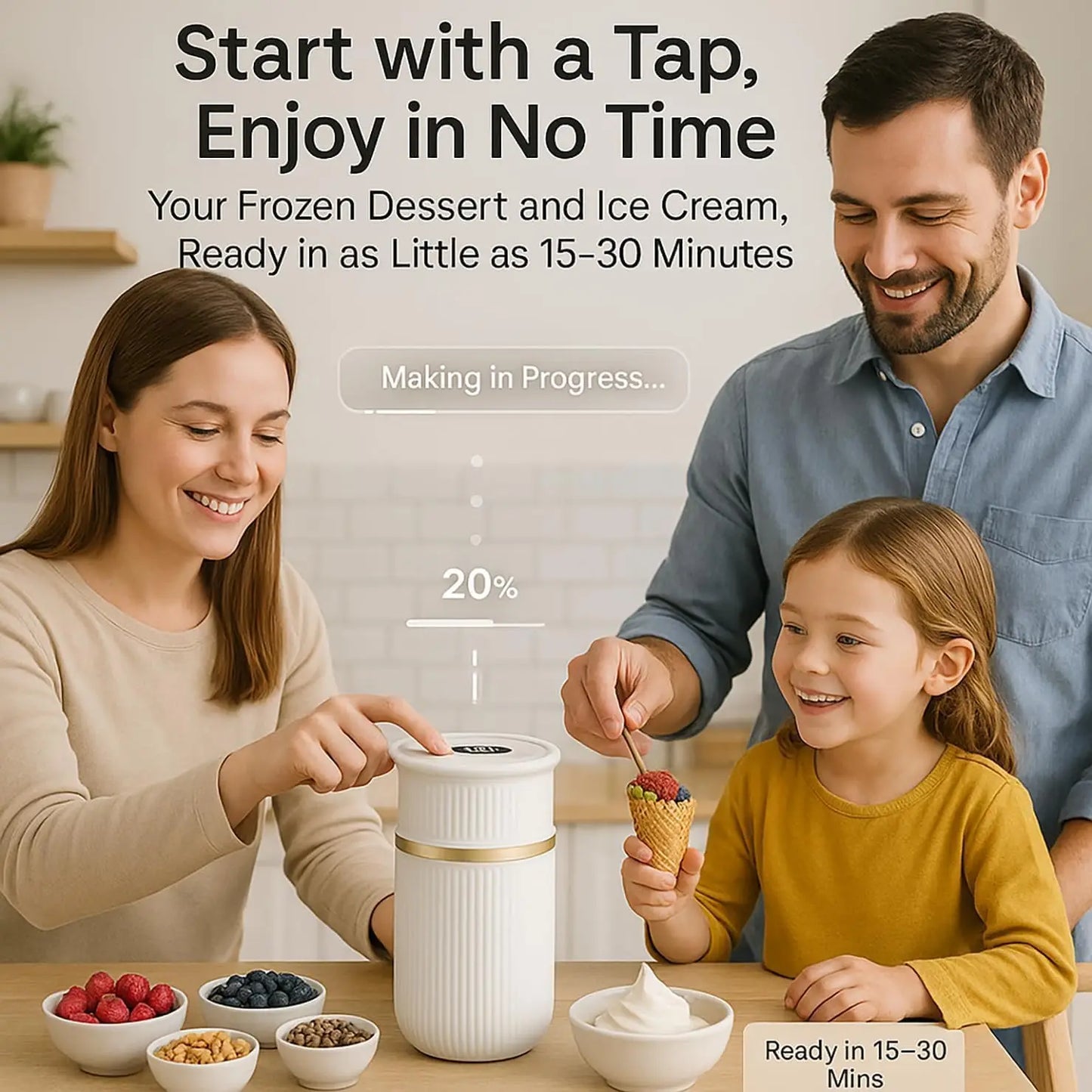 USB-C Rechargeable Portable Ice Cream Maker 0.4 Qt,Cordless Gelato, Sorbet & Frozen Yogurt Machine, Mini Homemade Dessert Maker