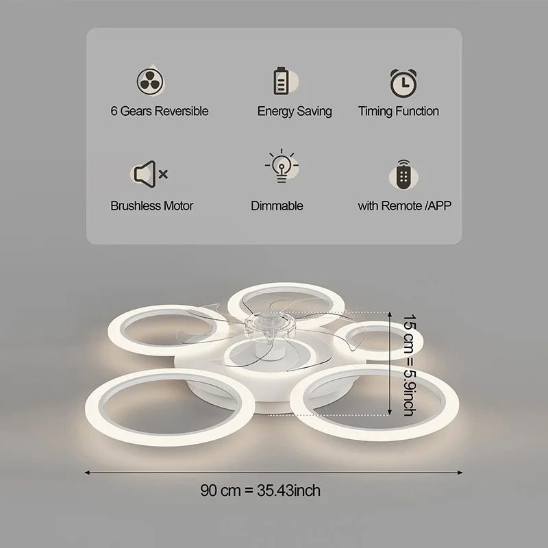 2025 New White/Black Ceiling Fan Light with APP Control 3 Color Dimmable Timer for Living Room Dining Room Bedroom LED lamp