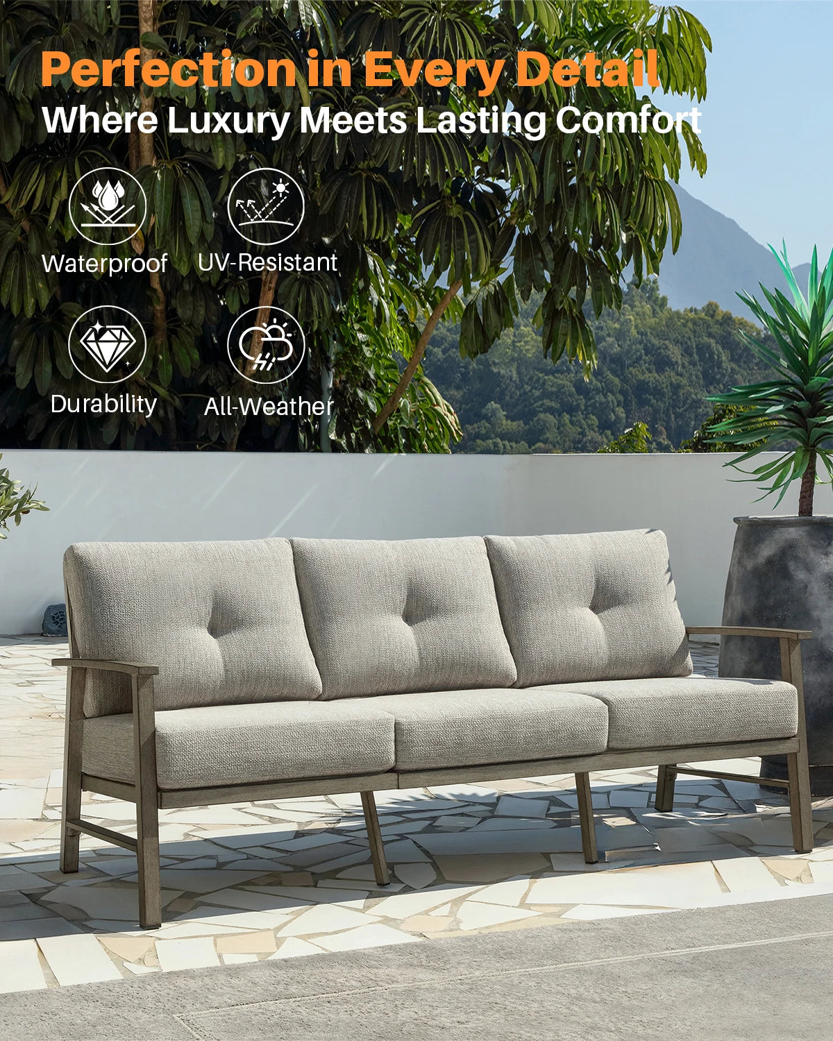 Seehill 5 Pieces Outdoor Patio Furniture Sets, Aluminum Garden Furniture Sets Outdoor Sectional Sofa for Lawn, Limed Oak