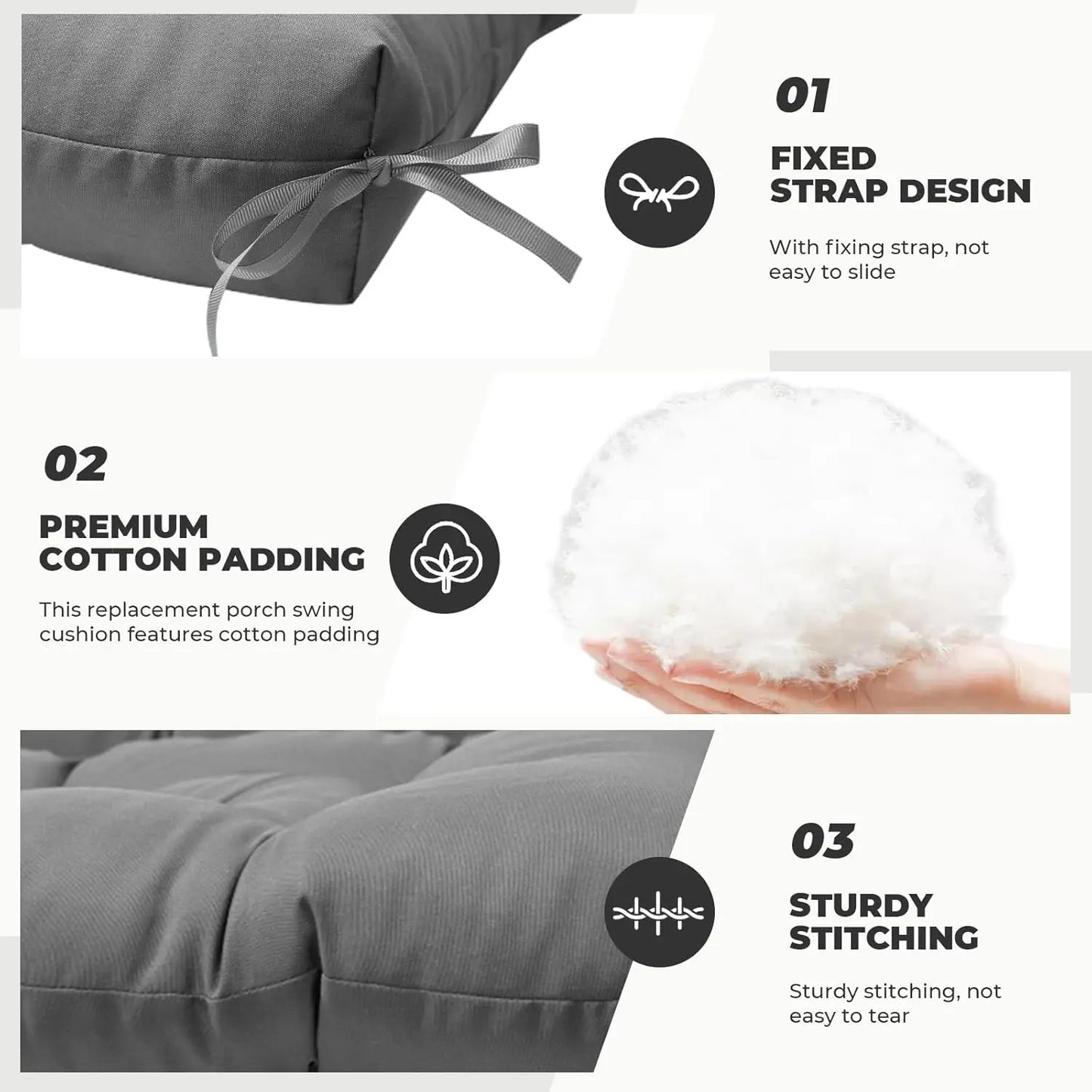 Waterproof Outdoor Swing Cushion with Backrest, 60x40 Inch Gray Replacement for Patio Furniture