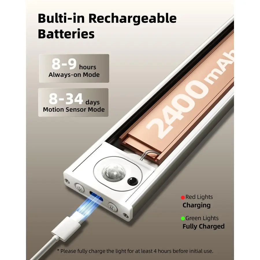12inch Under Cabinet Lighting with IR Remote, 2400mAh USB Rechargeable Battery LED Lights, Smart Motion Sensor Wireless Indoor,