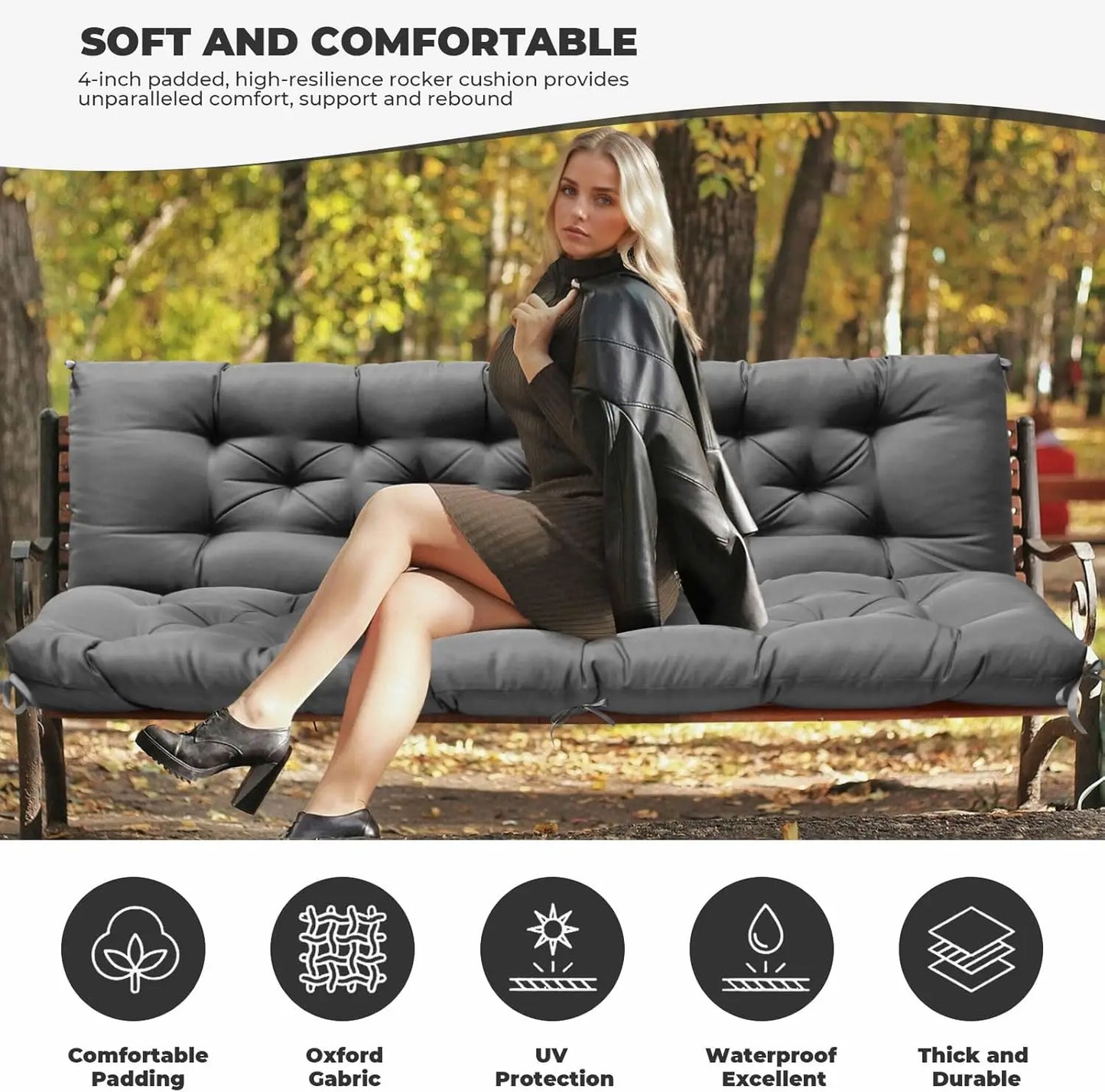 Waterproof Outdoor Swing Cushion with Backrest, 60x40 Inch Gray Replacement for Patio Furniture