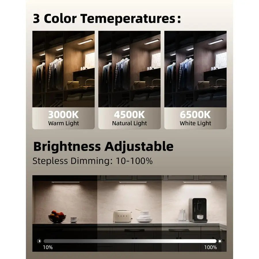 12inch Under Cabinet Lighting with IR Remote, 2400mAh USB Rechargeable Battery LED Lights, Smart Motion Sensor Wireless Indoor,