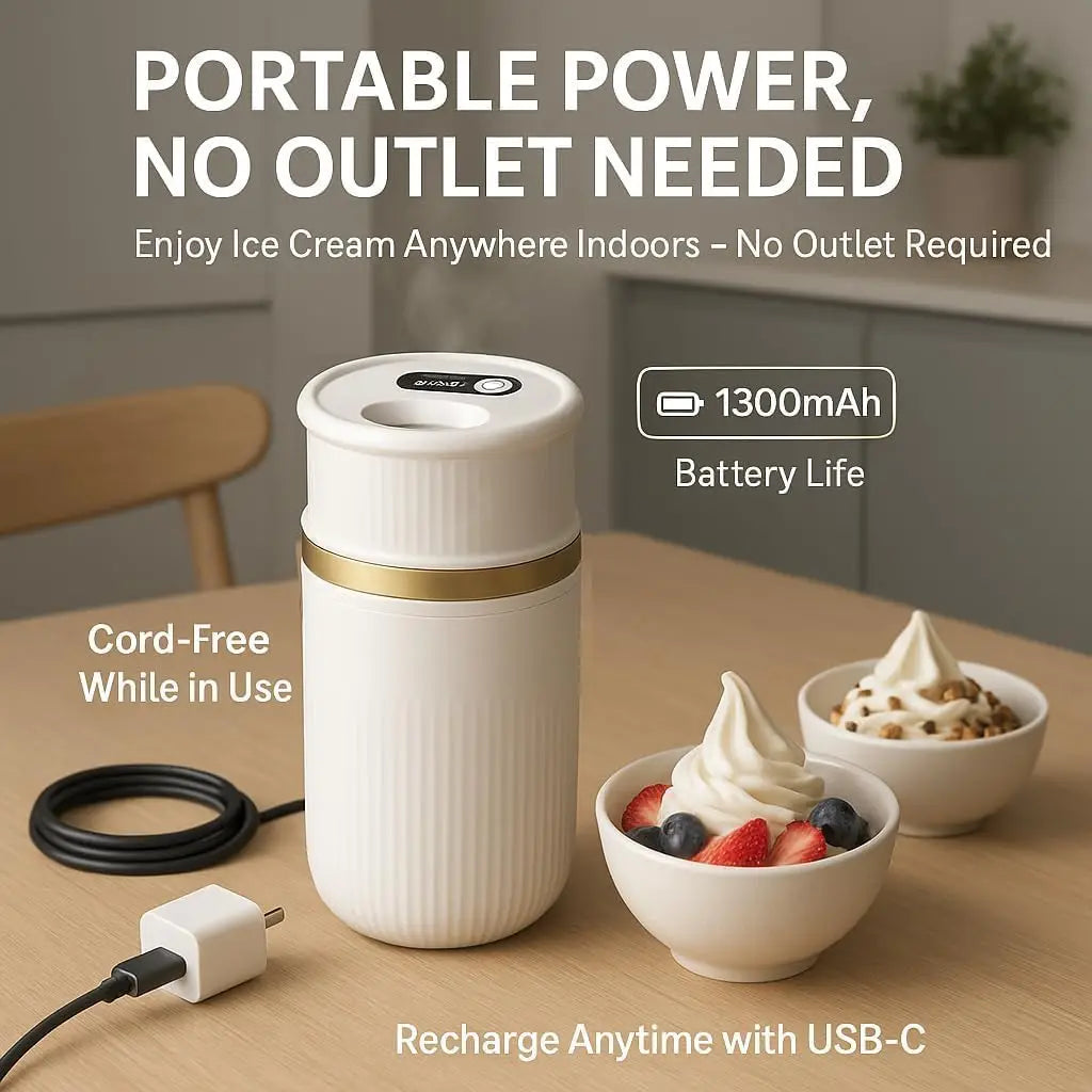 USB-C Rechargeable Portable Ice Cream Maker 0.4 Qt,Cordless Gelato, Sorbet & Frozen Yogurt Machine, Mini Homemade Dessert Maker