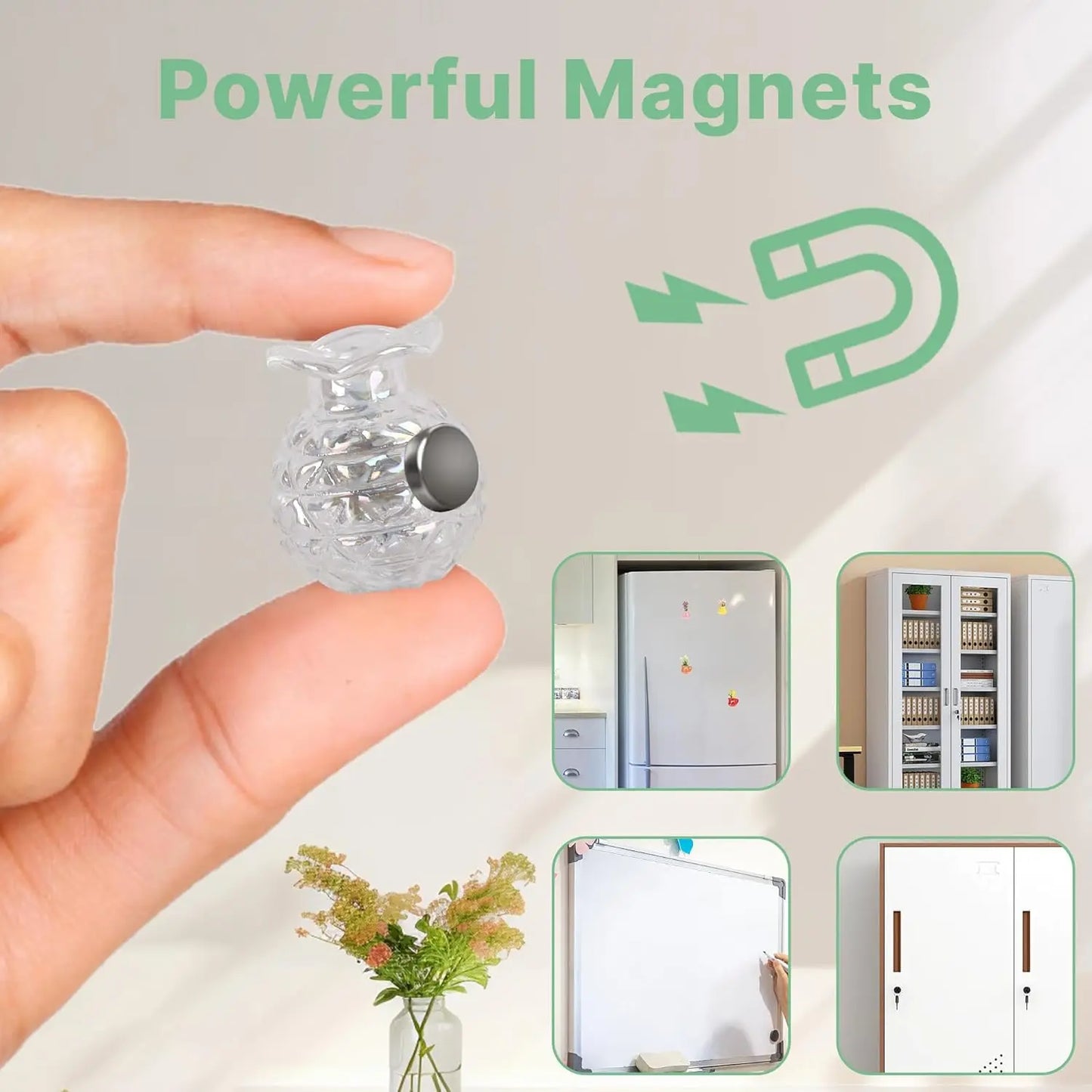 Mini Glass Vase Magnets for Fridge with Flowers - 5 Pack Kitchen Office Decor Magnetic Plant Holders