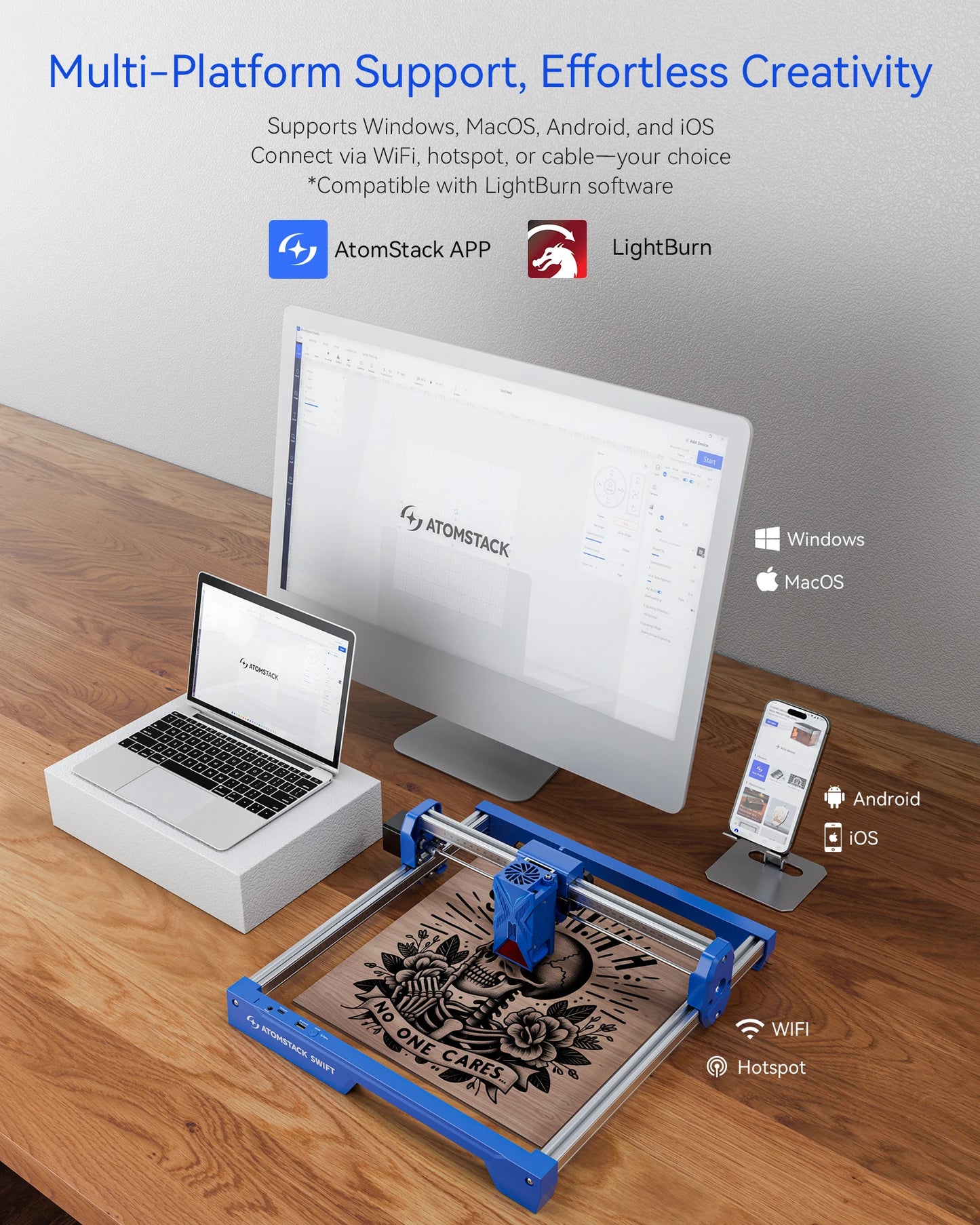 New ATOMSTACK SWIFT 7W Portable Laser Engraver DIY Laser Cut Engraving Machine Engrave Logo Wood Painted Acrylic Glass Leather