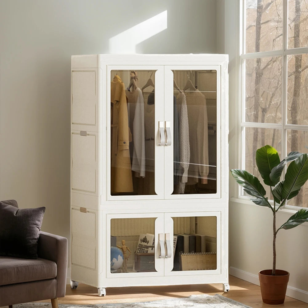 Portable Closet Collapsible Wardrobe Large Capacity Plastic Wardrobe with Clear Door Closet Organizer for Living Room Bedroom
