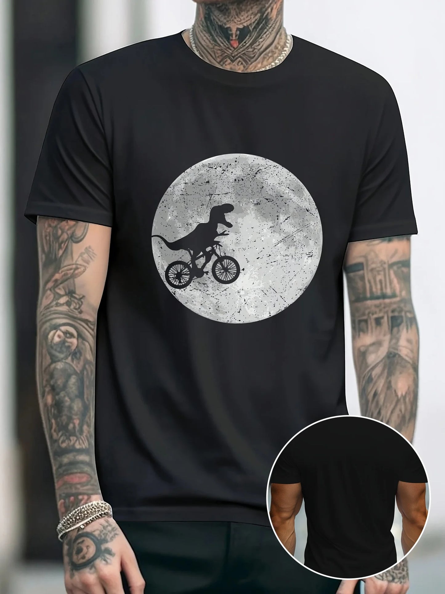 Polyester Dinosaur Print Short Sleeve T Shirt Unisex Crew Neck