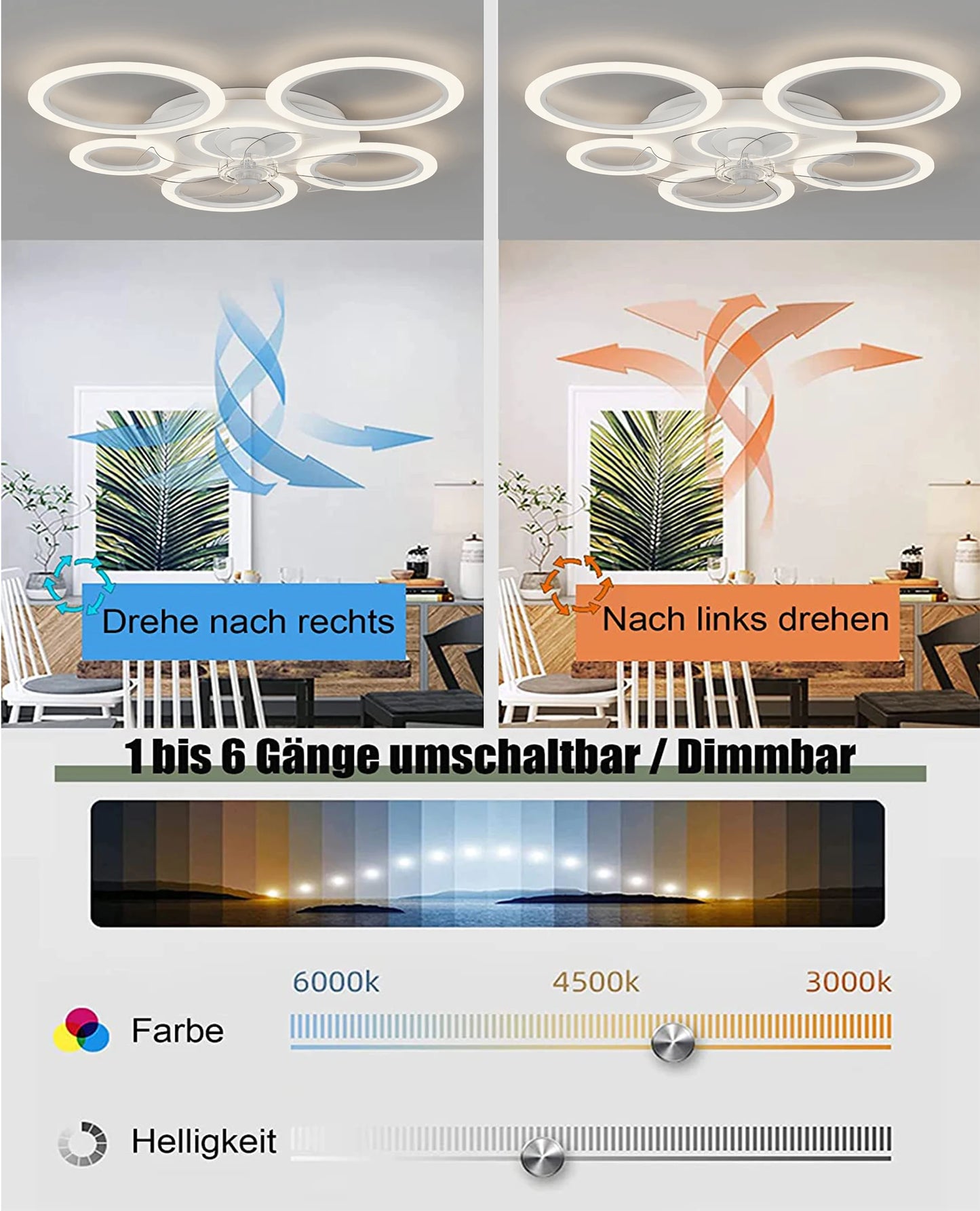 2025 New White/Black Ceiling Fan Light with APP Control 3 Color Dimmable Timer for Living Room Dining Room Bedroom LED lamp