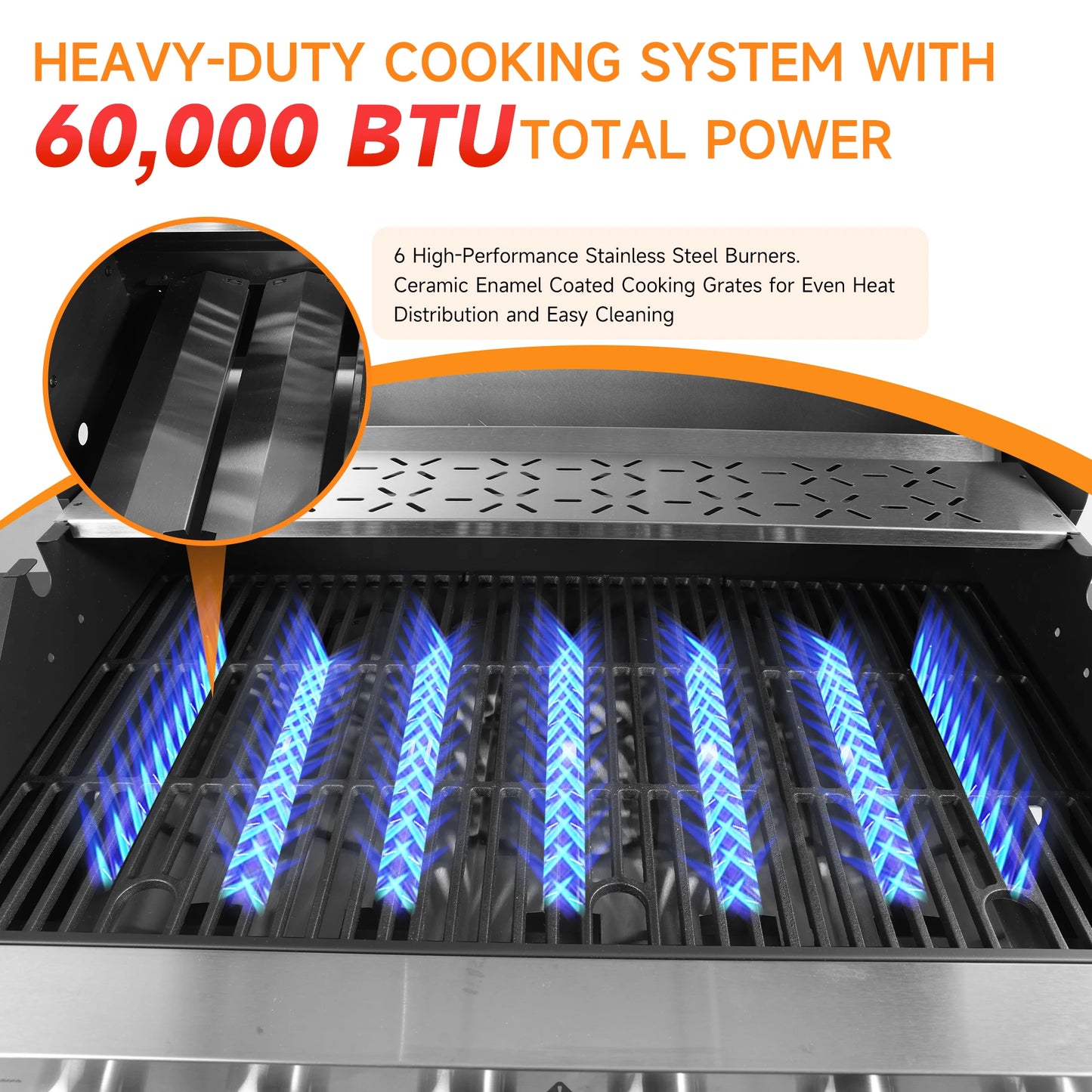 6 Burner Propane Gas Grill, 60000 BTU Cabinet Outdoor BBQ with Warming Rack, Stainless Steel Panel, Large 643 Sq In Cooking Area