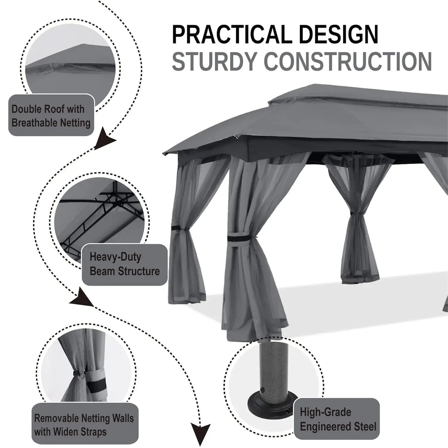 10x20 Outdoor Gazebo - Patio Gazebo with Mosquito Netting, Outdoor Canopies for Shade and Rain for Lawn, Garden,, Customized