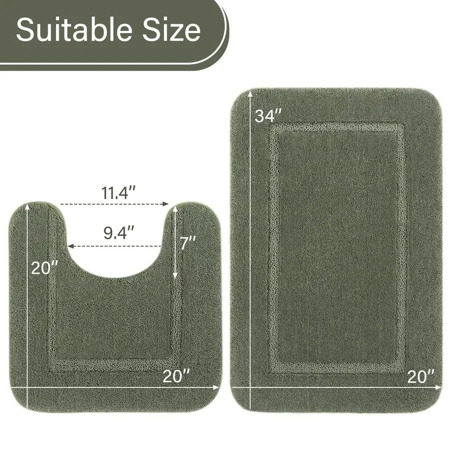 Bathroom Rug Set Sage Green, Soft Bath Rug Set 2 Piece Set, Toilet Mat UShaped 20x20 and 34x20 Bath Rugs, Quickly Dry Mats for B