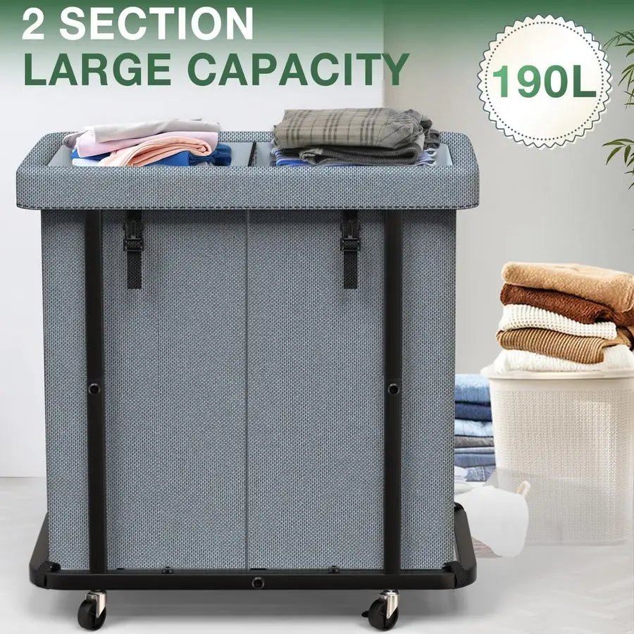 Gal190L High Grade Large Laundry Basket with Wheels, Rolling Laundry Hamper, Laundry Cart with Metal Frame and Removable Bag Des