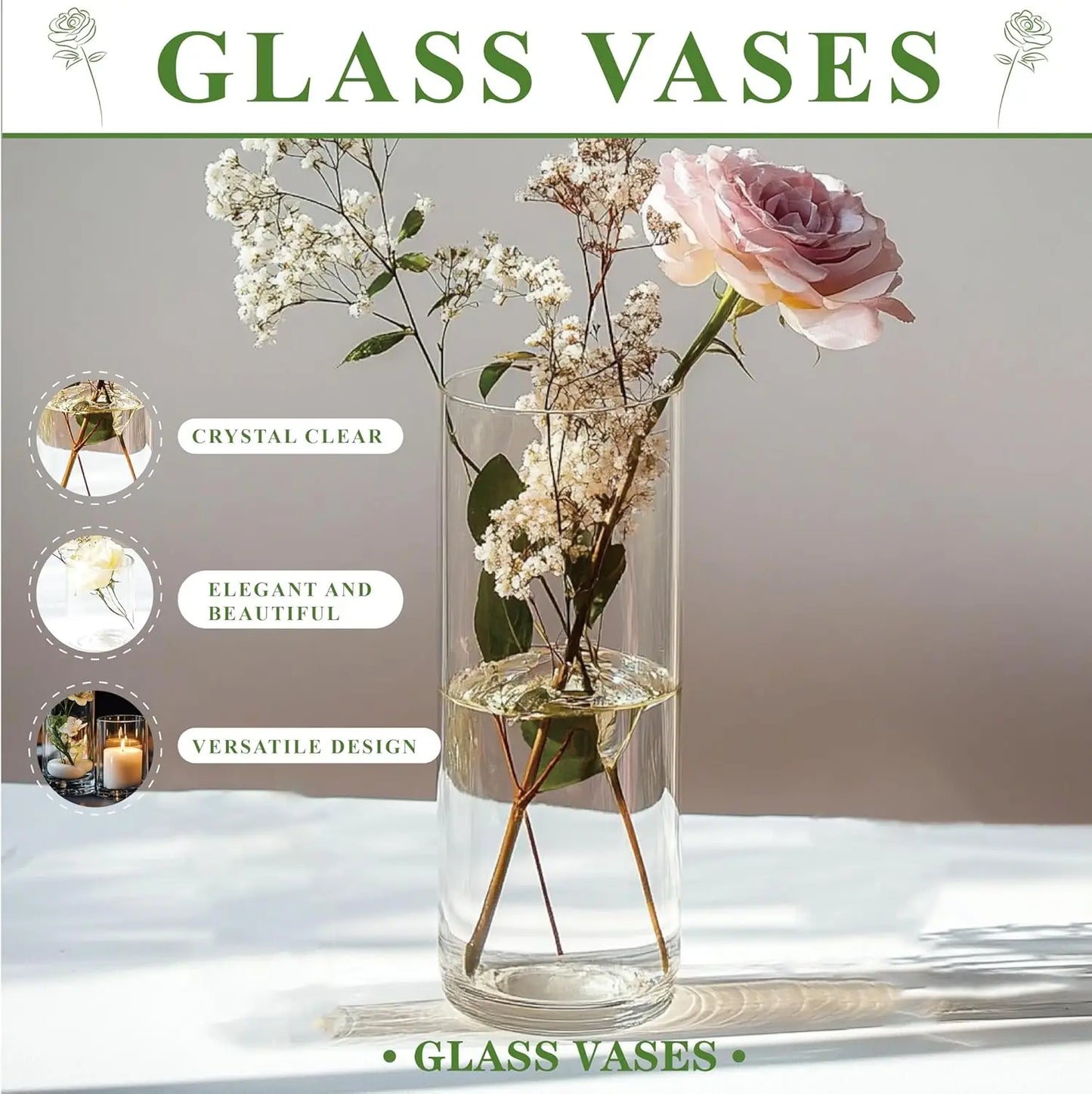Clear Cylinder Glass Vases Bulk 60pcs 4 6 75 8 10 Inch Tall For Centerpieces Floating Candle Holders Wedding Home Party Décor